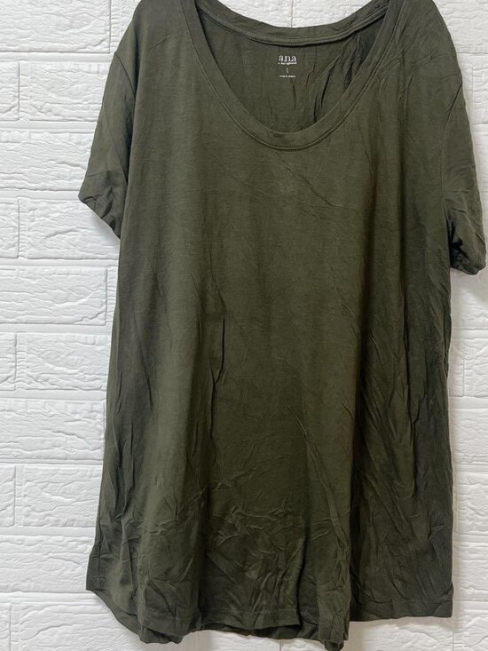 Anea Tops - Anea U-Neck Short Sleeve Khaki Olive Green